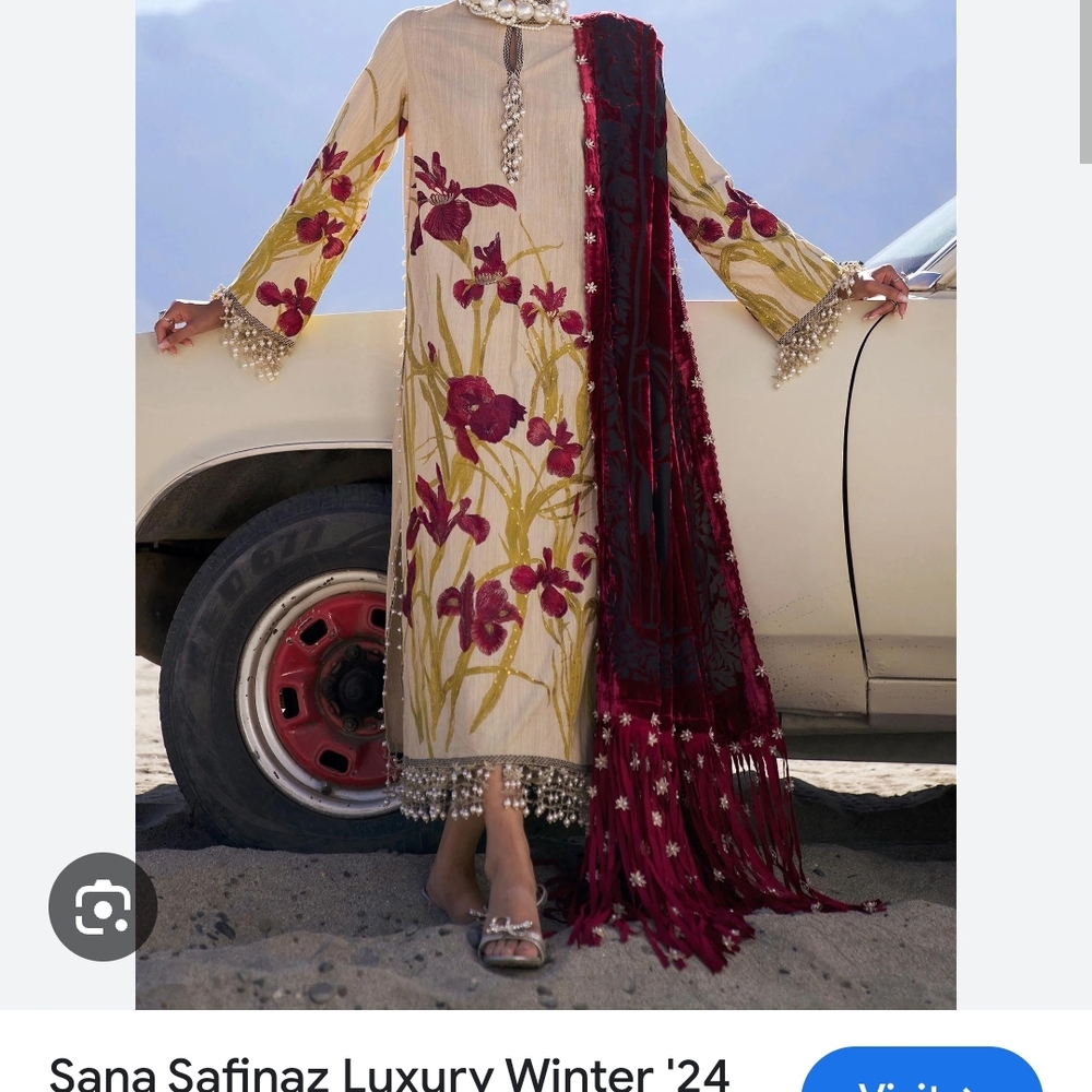 Sana Safinaz Floral Embroidered Dress with Shawl